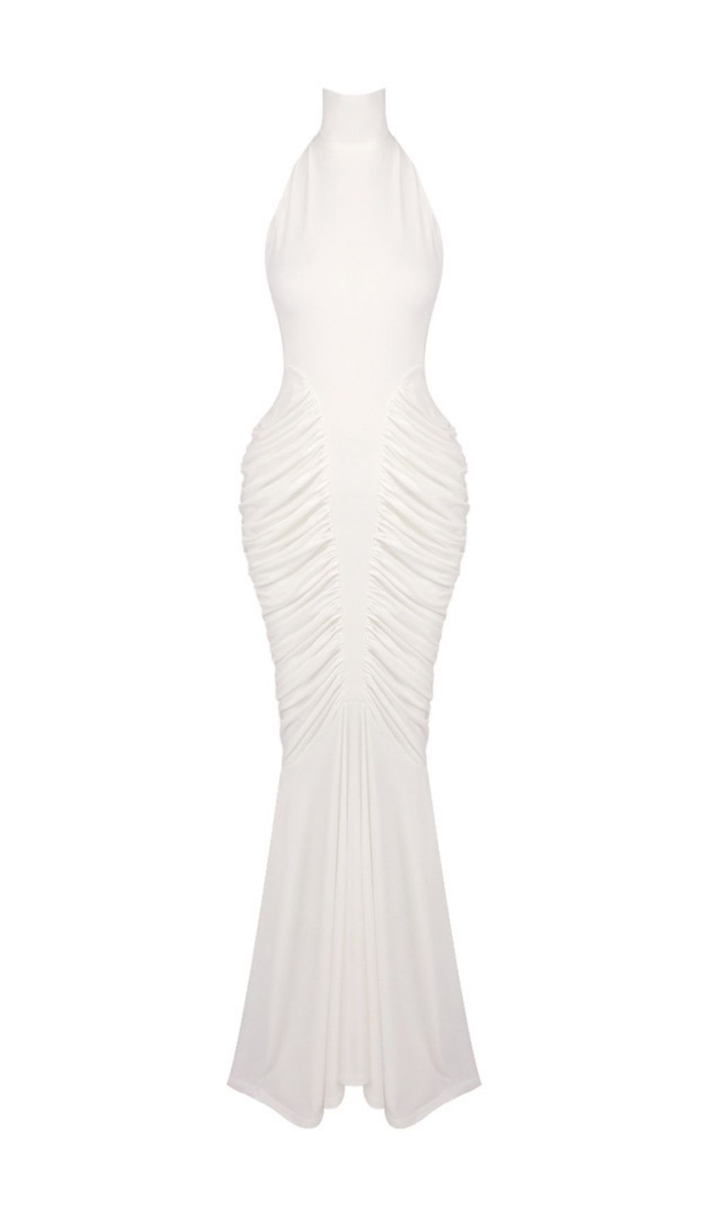 719d1b192730aaee716d8d674f944e3a.jpg Fashionslee Women Kataleya White Halter Ruched Maxi Dress