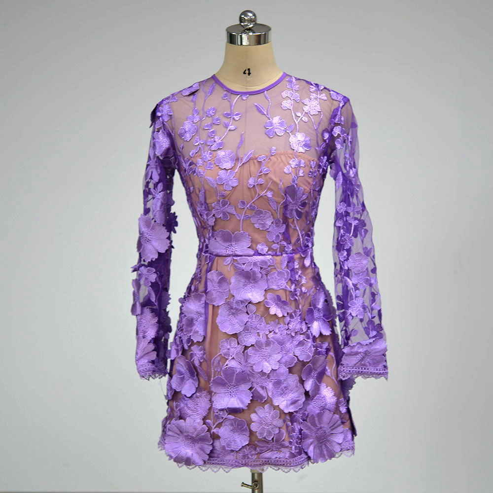 71a535b87a87881c4b37e3d35e340e65.jpg Fashionslee Women Cyd Purple Flower Embroidery Mini Dress