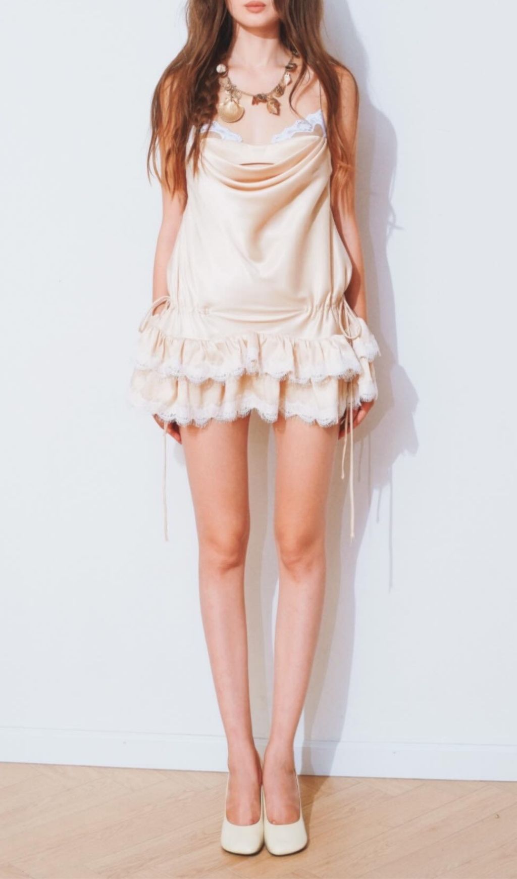 Fashionslee Women Kooper Satin Lace Trim Mini Dress