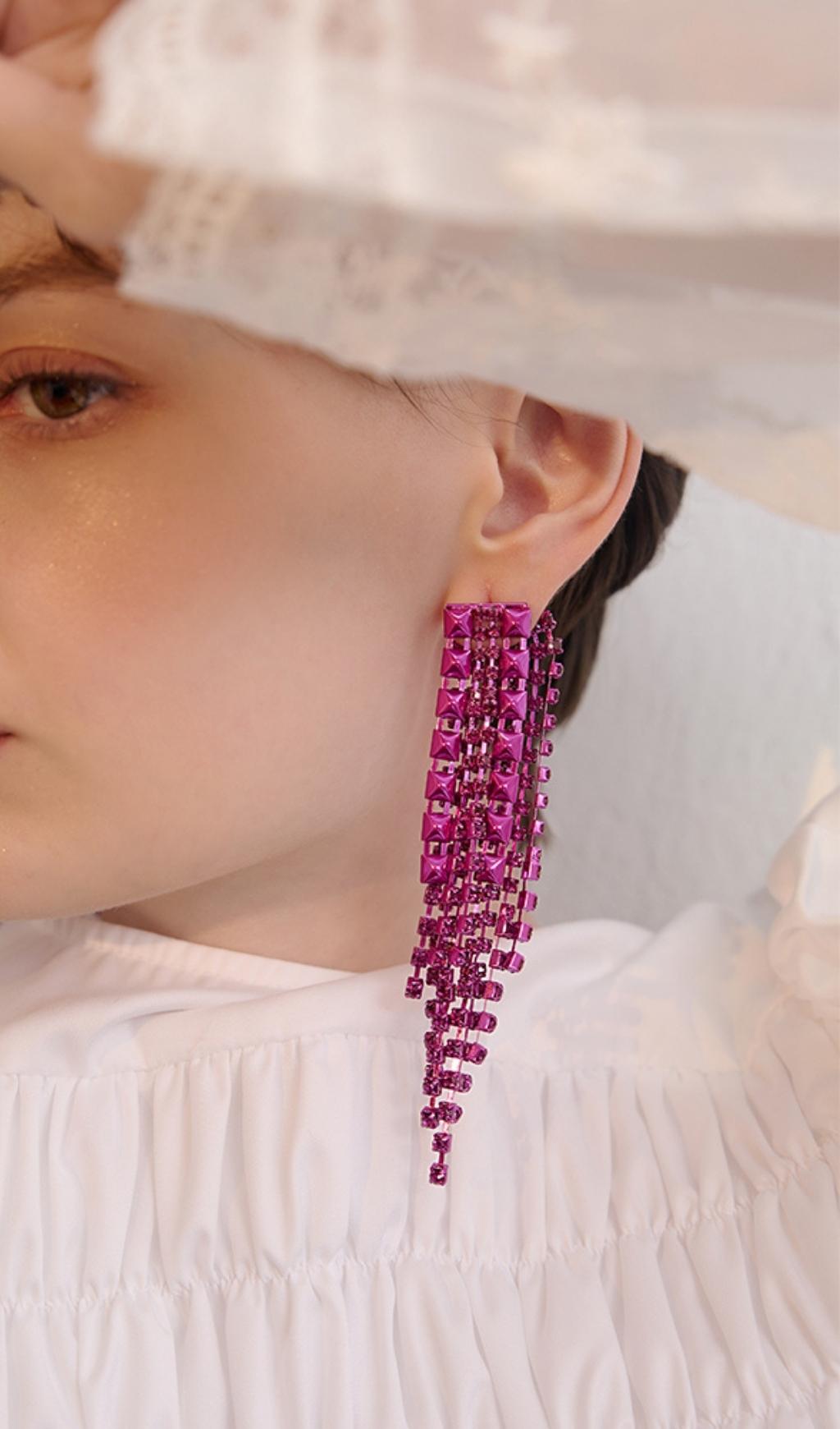 Fashionslee Women Arnau Dark Violet Rhinestone Tassel Earrings