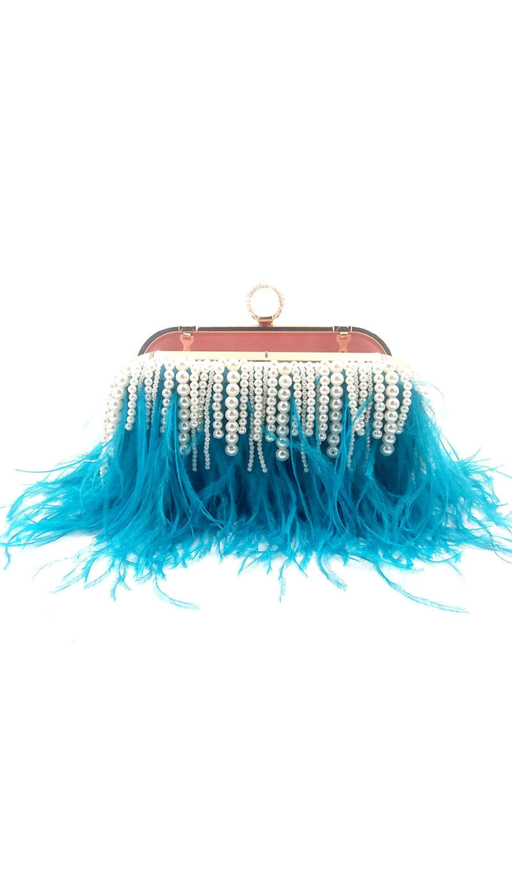 Fashionslee Women Ana Feather Pearl Chain Clutch