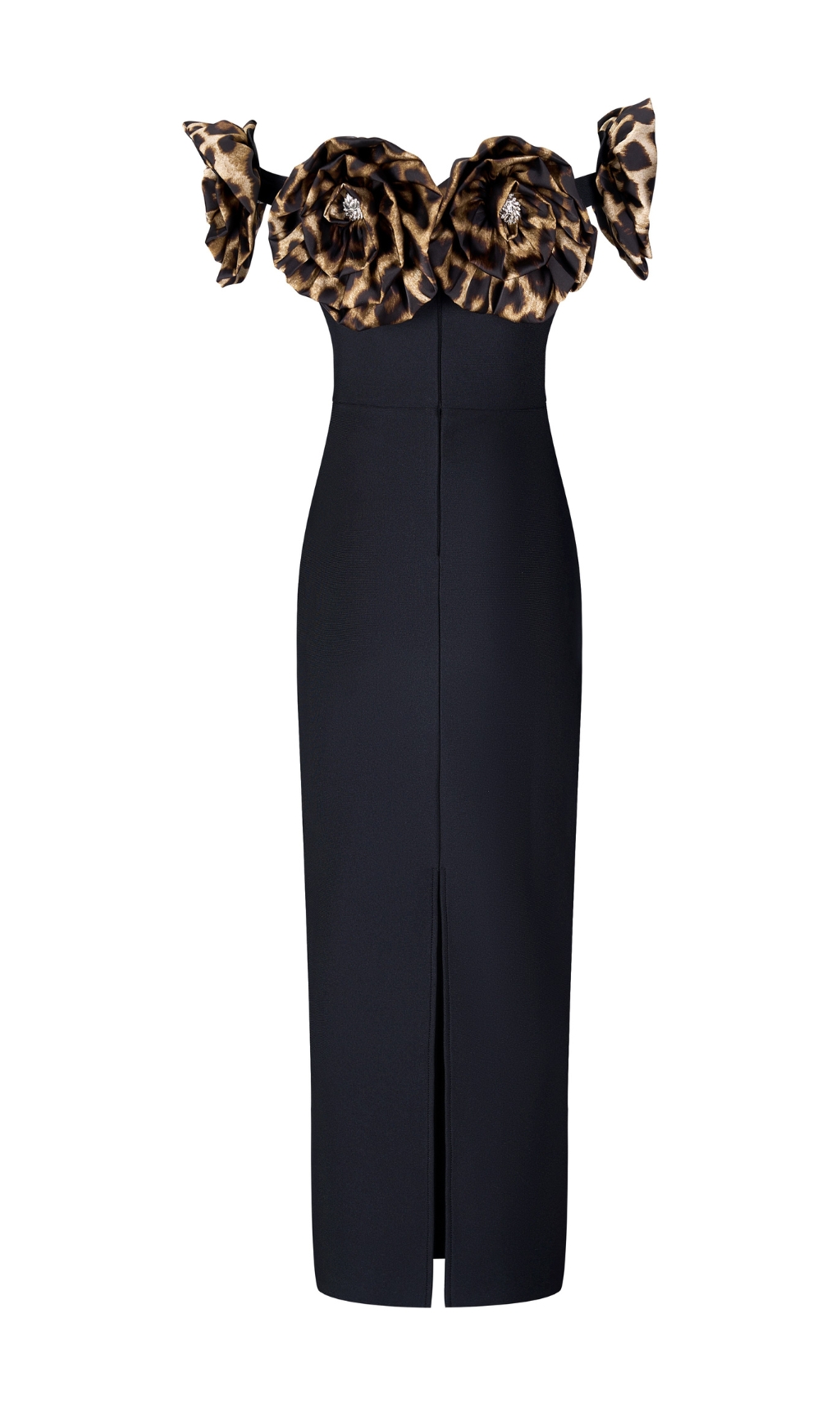 Fashionslee Women Dorona Black Leopard Flower Bandage Maxi Dress