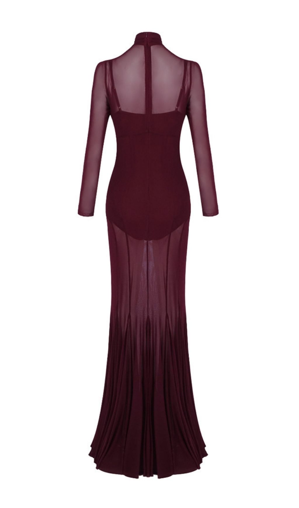 Fashionslee Women Kassie Wine Mesh Long Sleeve Maxi Dress