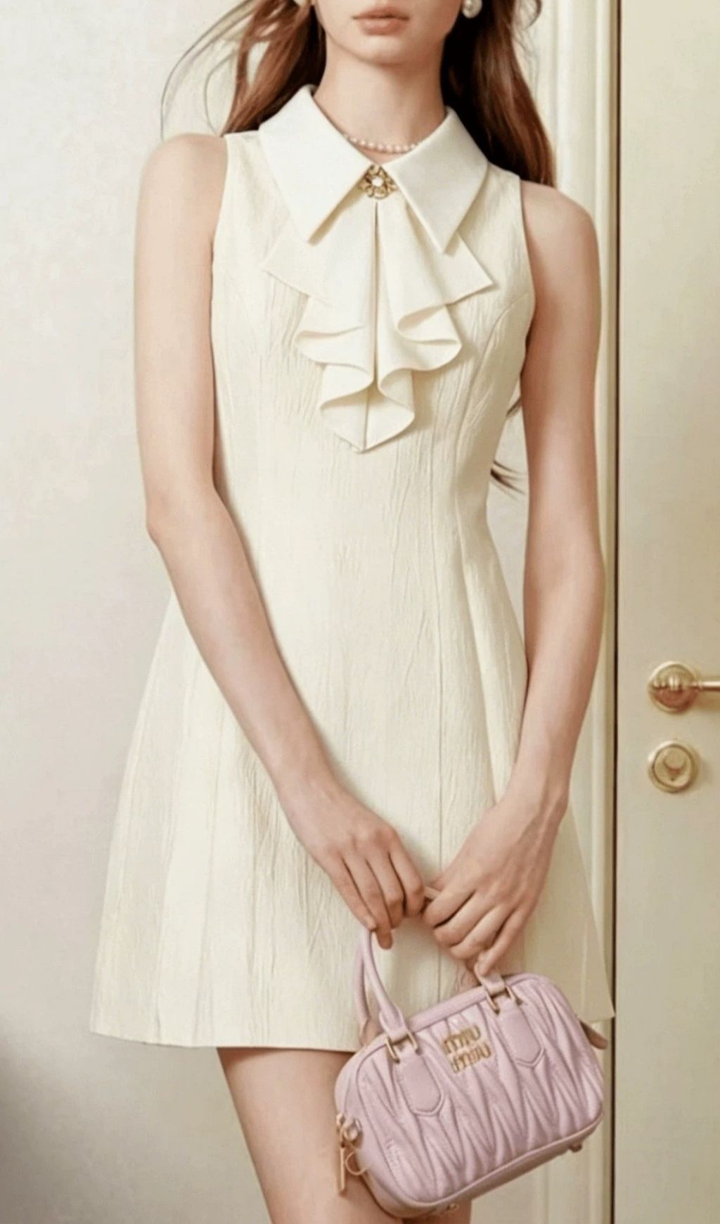 Fashionslee Women Kimberlin White Sleeveless Mini Dress With Collar