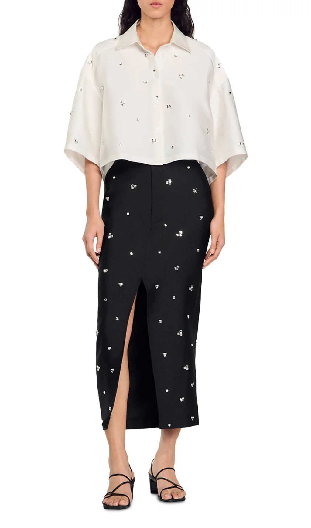 Fashionslee Women Mentissa Oversized Cropped Embellished Shirt