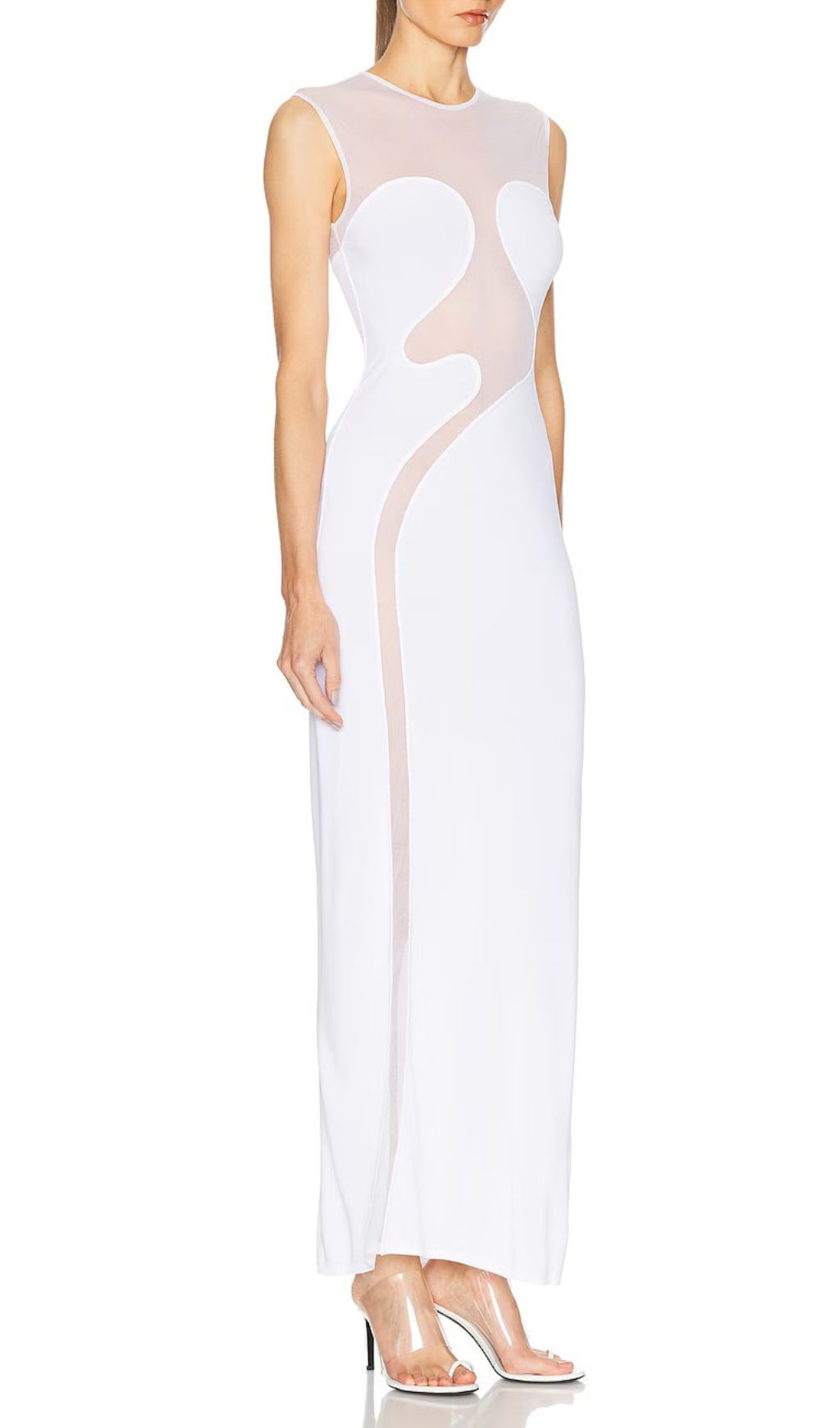 VIRAL WHITE MESH BANDAGE MAXI DRESS - OWNCI
