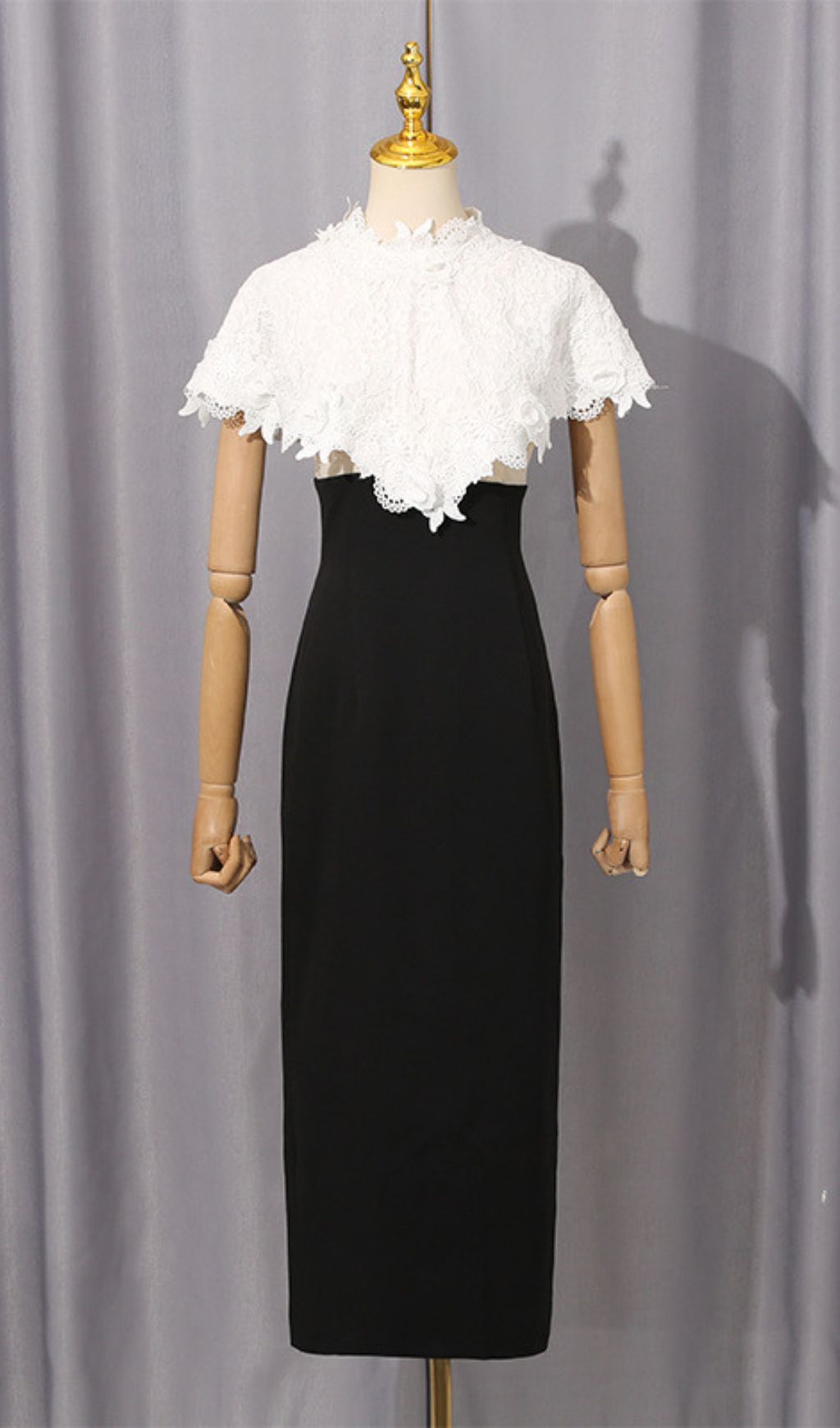 Fashionslee Women Ivy Black Midi Dress With Lace Shawl