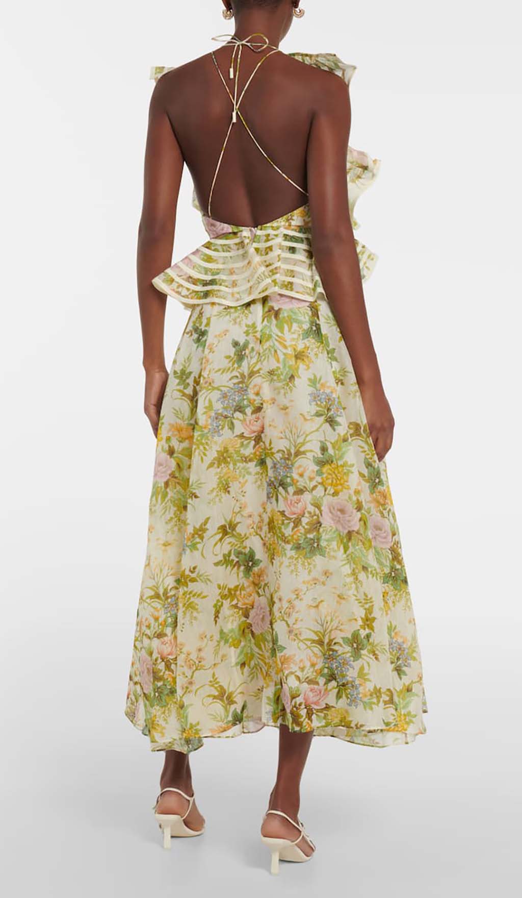 Fashionslee Women Floral Linen And Silk Midi Dress