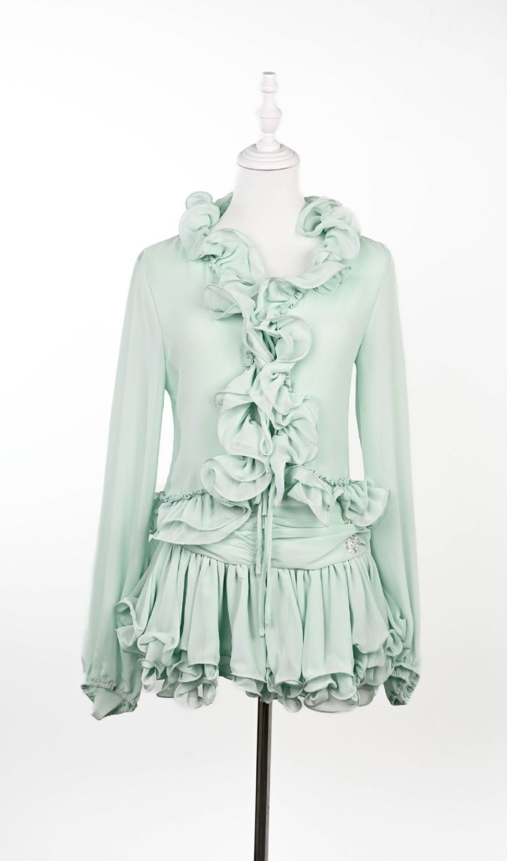 72f4ded2b5deb5f004583051545903bd.jpg Fashionslee Women Evarn Long Sleeve Ruffle Skirt Set
