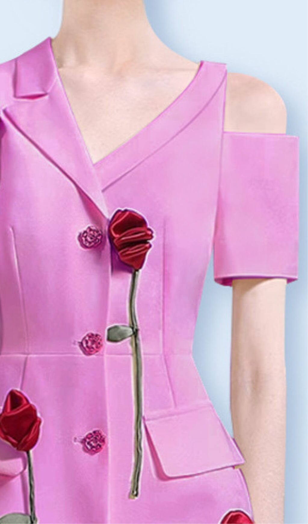 7332e792e2c03495e62c350f10142b1a.jpeg Fashionslee Women Rose-Embellished Asymmetric Jacket Dress In Pink