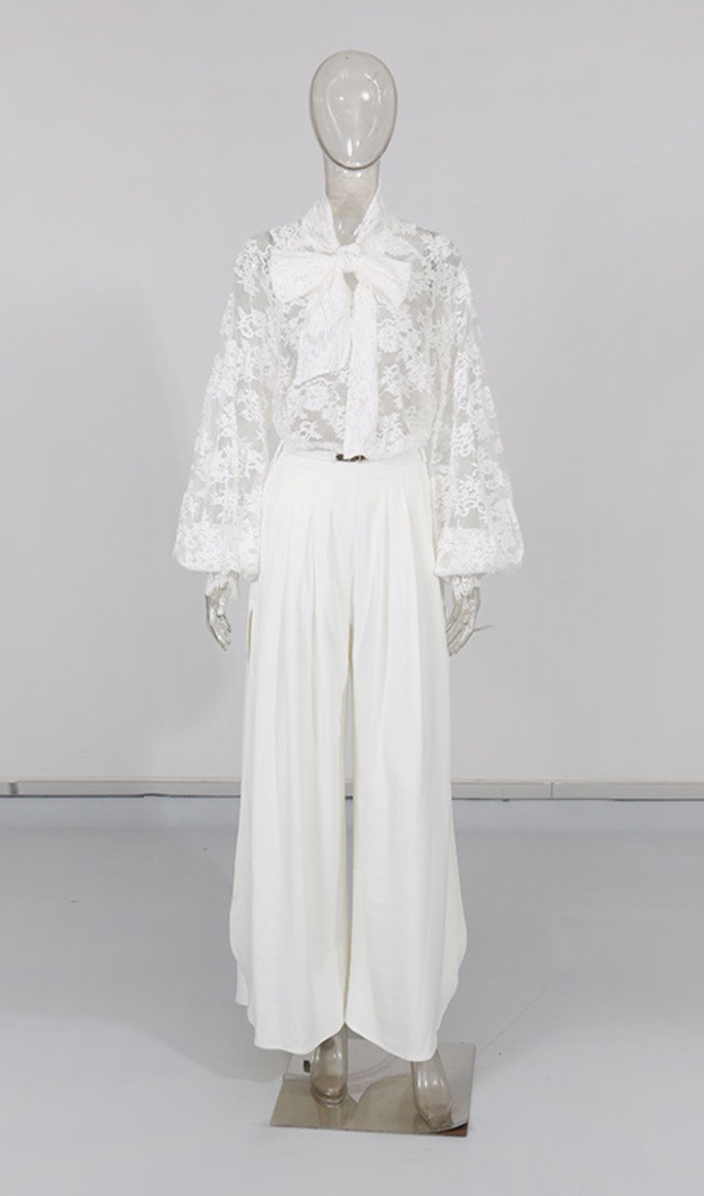 Fashionslee Women Husta White Lace Top & Slit Pants
