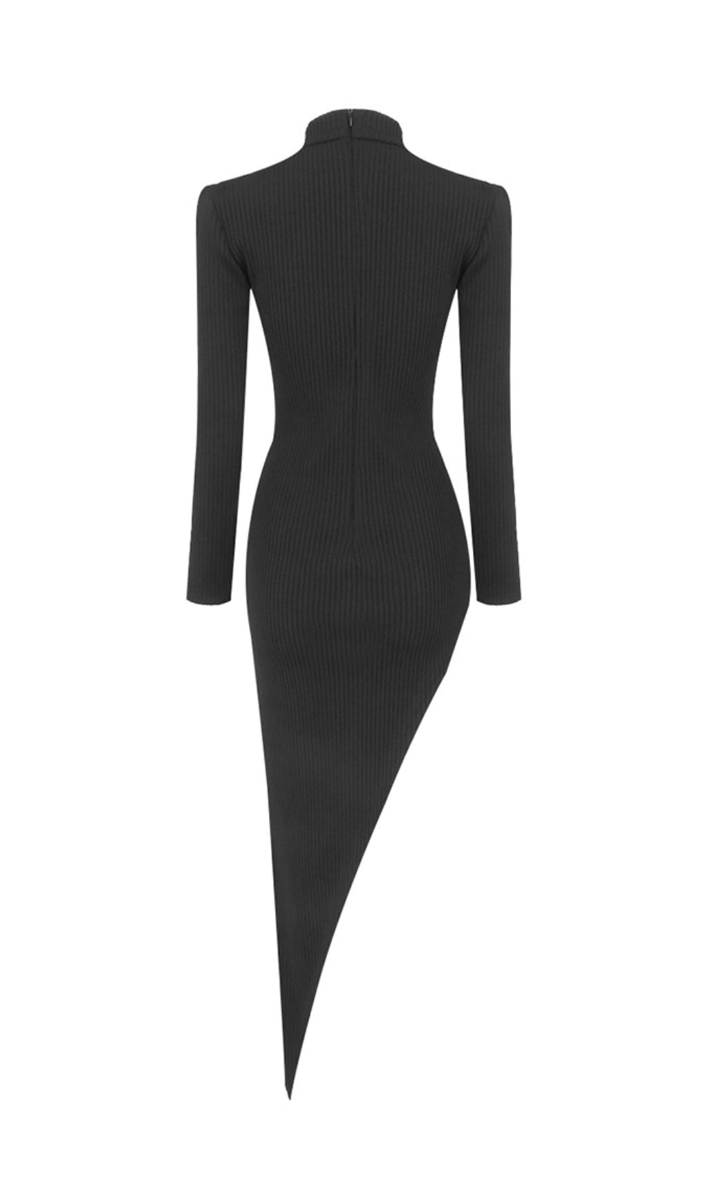 Fashionslee Women Long Sleeves Sexy Hollow Out Irregular Black Dress