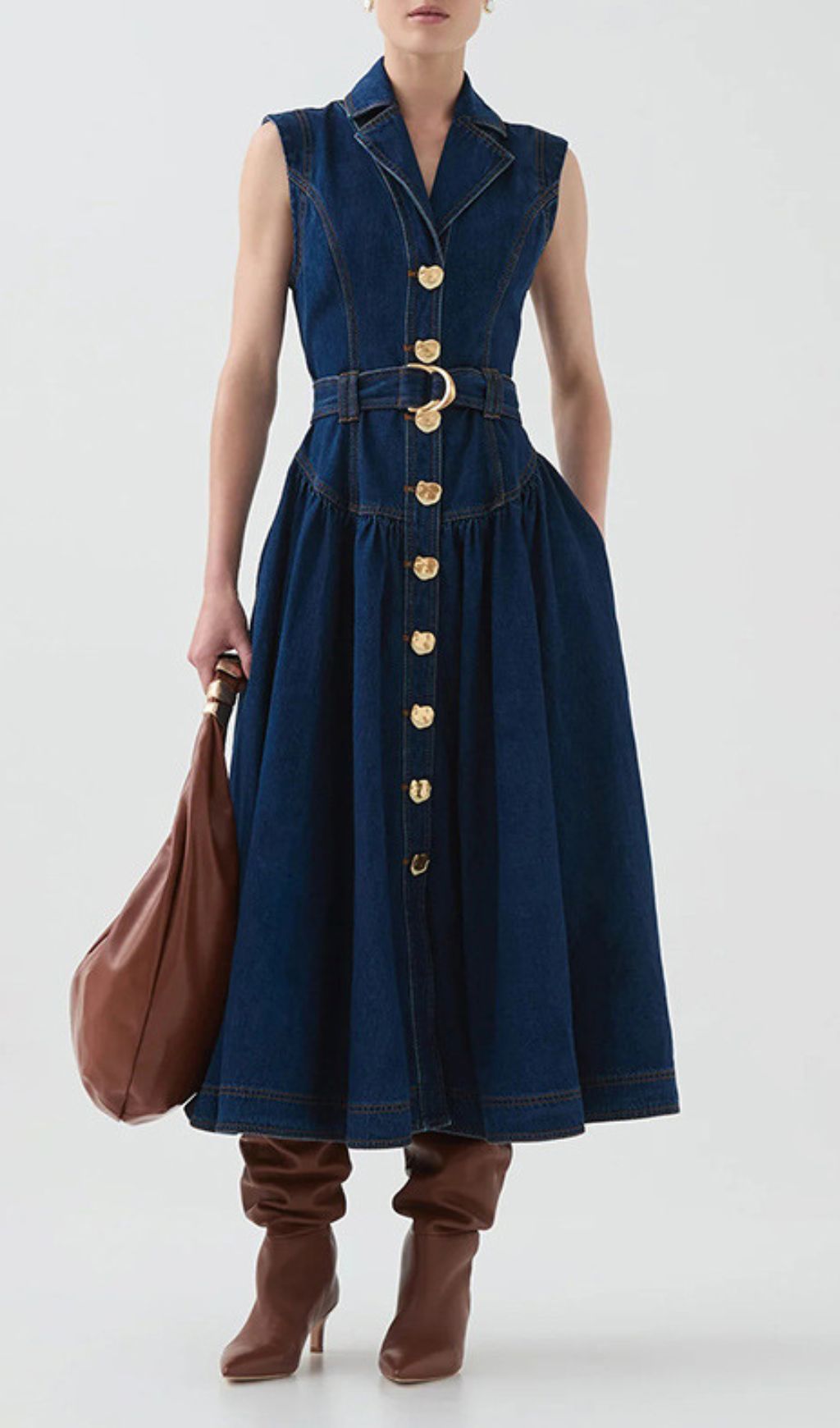Fashionslee Women Ione Sleeveless Denim Midi Dress