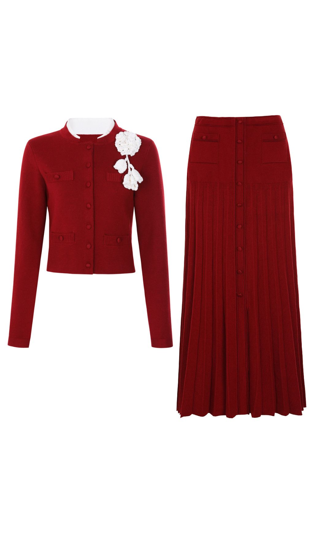 Fashionslee Women Justine Knit Flower Cardigan & Skirt Set