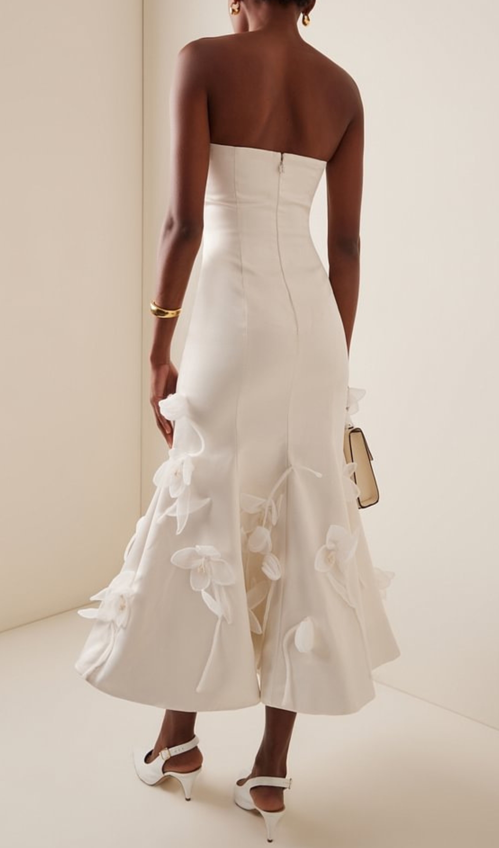 Fashionslee Women Echo White Strapless Flower Midi Dress