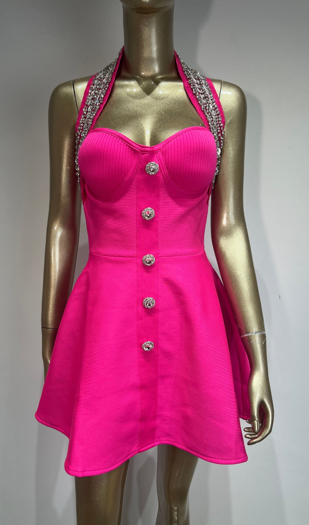 7380075286b41ace2924ad800c45af94.jpeg Fashionslee Women Alev Pink Halter Embellished Mini Dress