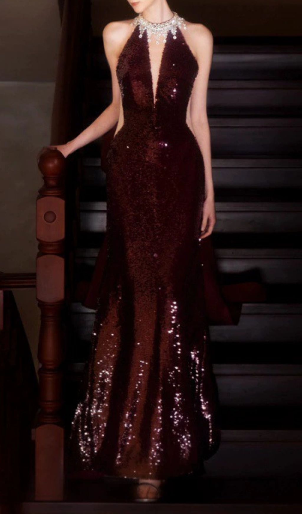 7389e76bac46cbc9126891d37e96baa7.jpg Fashionslee Women Inocencia Wine Halter Sequin Bow Maxi Dress