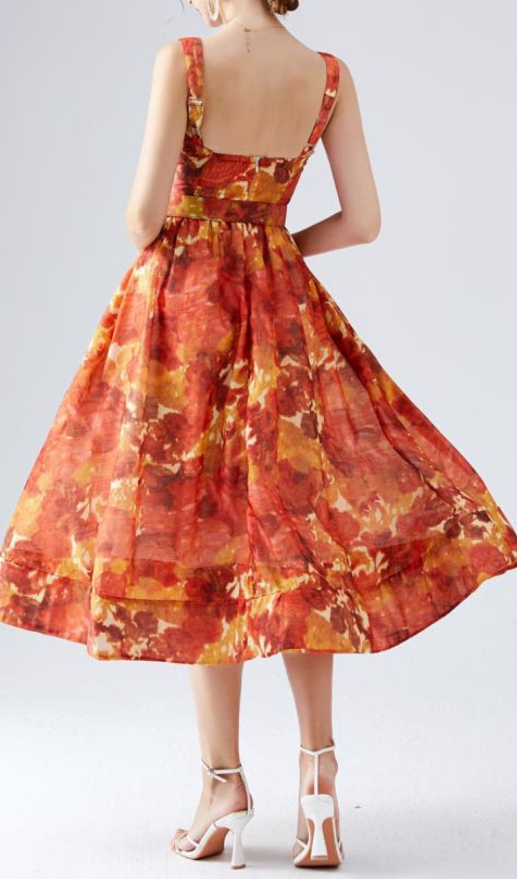 Fashionslee Women Kamana Orange Printed Midi Dress