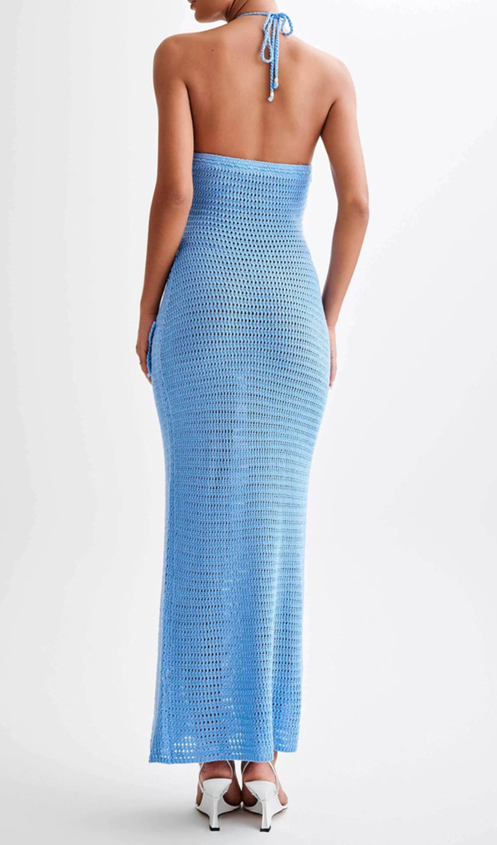 Fashionslee Women Dino Blue Flower Knit Maxi Dress