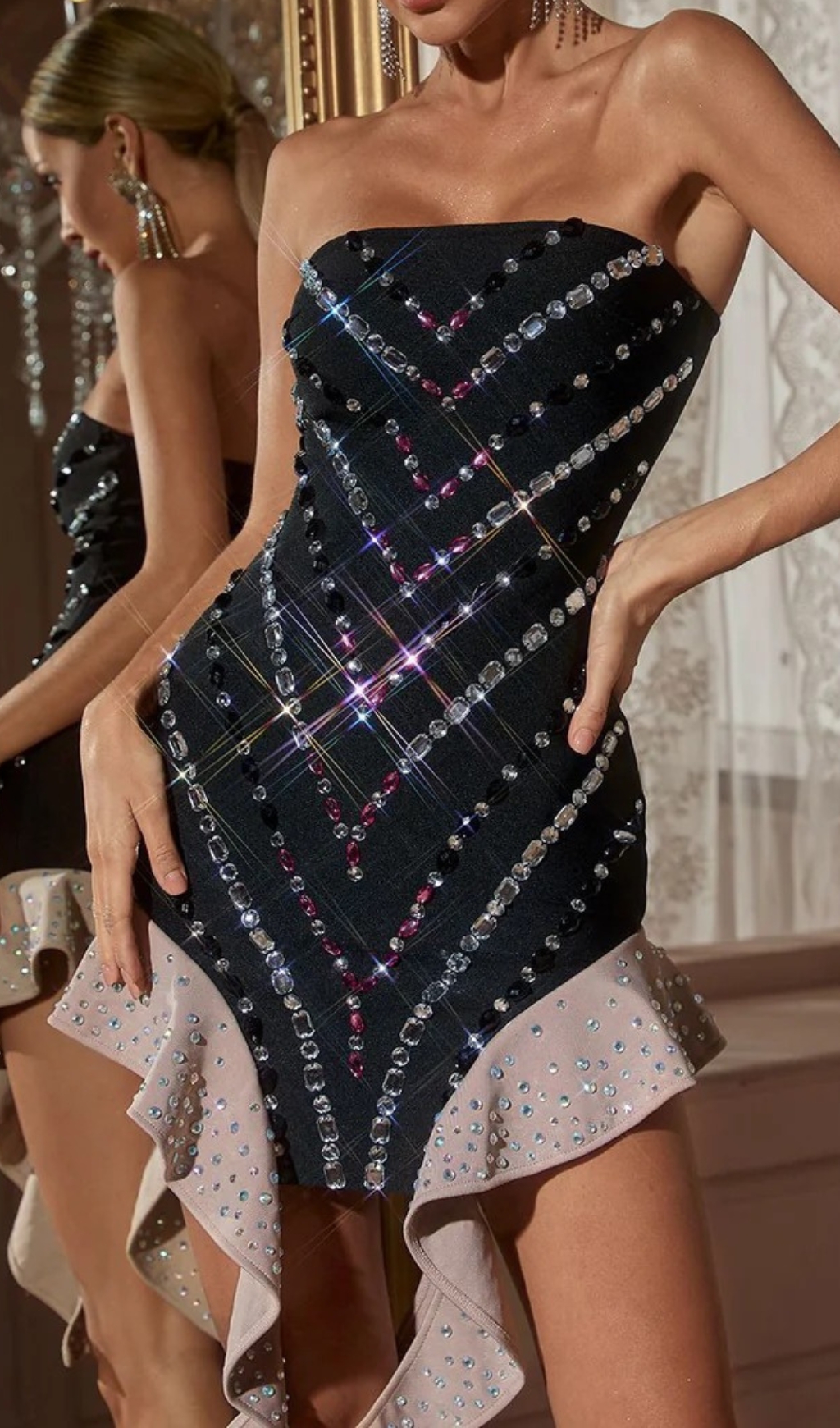 73acf824317ac0e93ae7dd6af1fb11f6.jpg Fashionslee Women Cady Strapless Rhinestone Bandage Mini Dress
