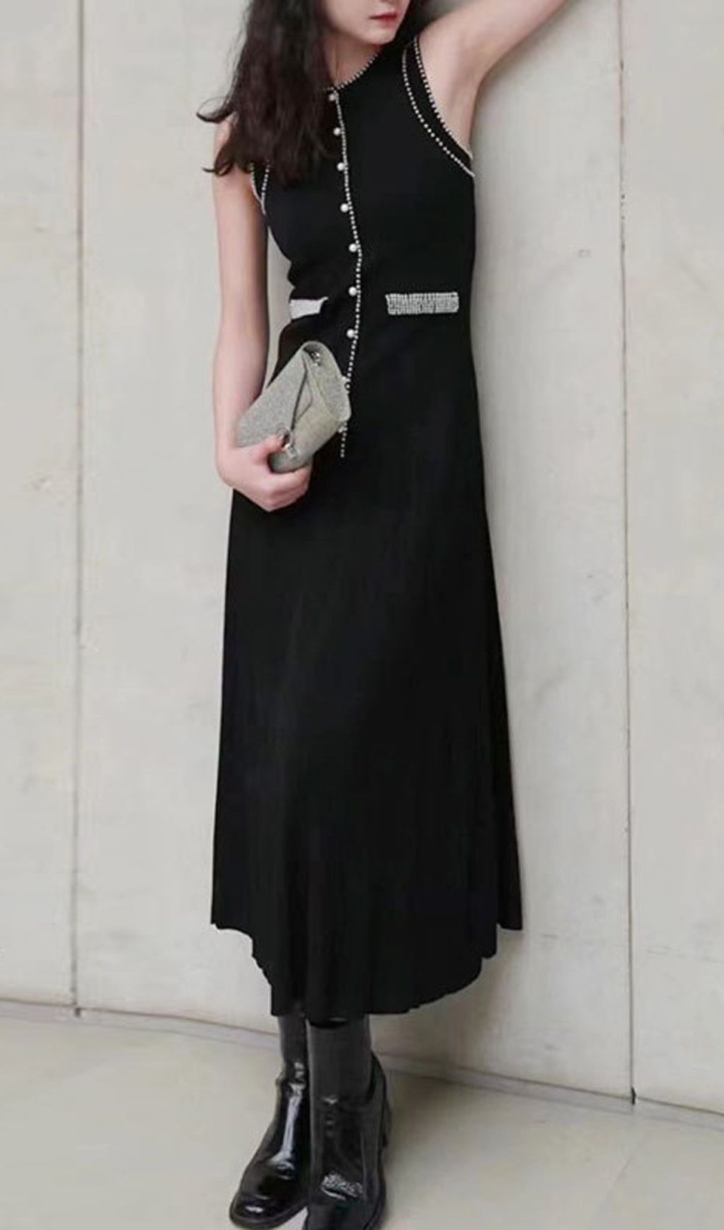 Fashionslee Women Fatin Black Knit Beaded Cardigan & Midi Dress