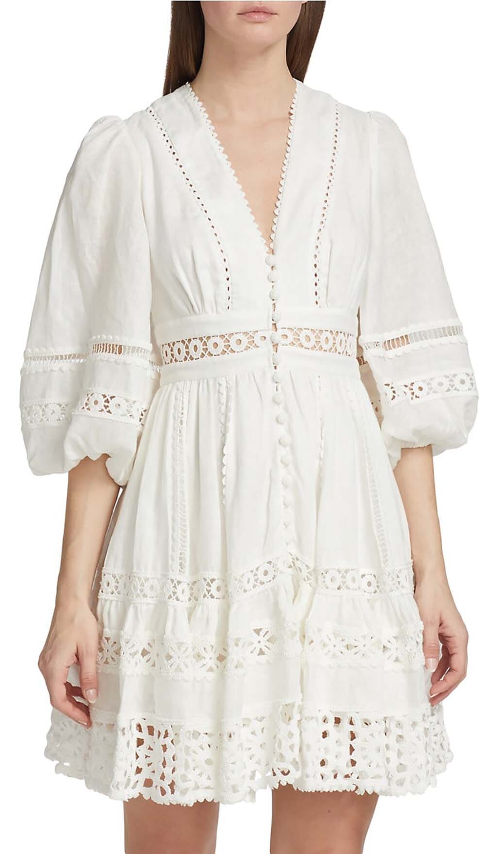 Fashionslee Women V-Neck Botton Midi Dress In White