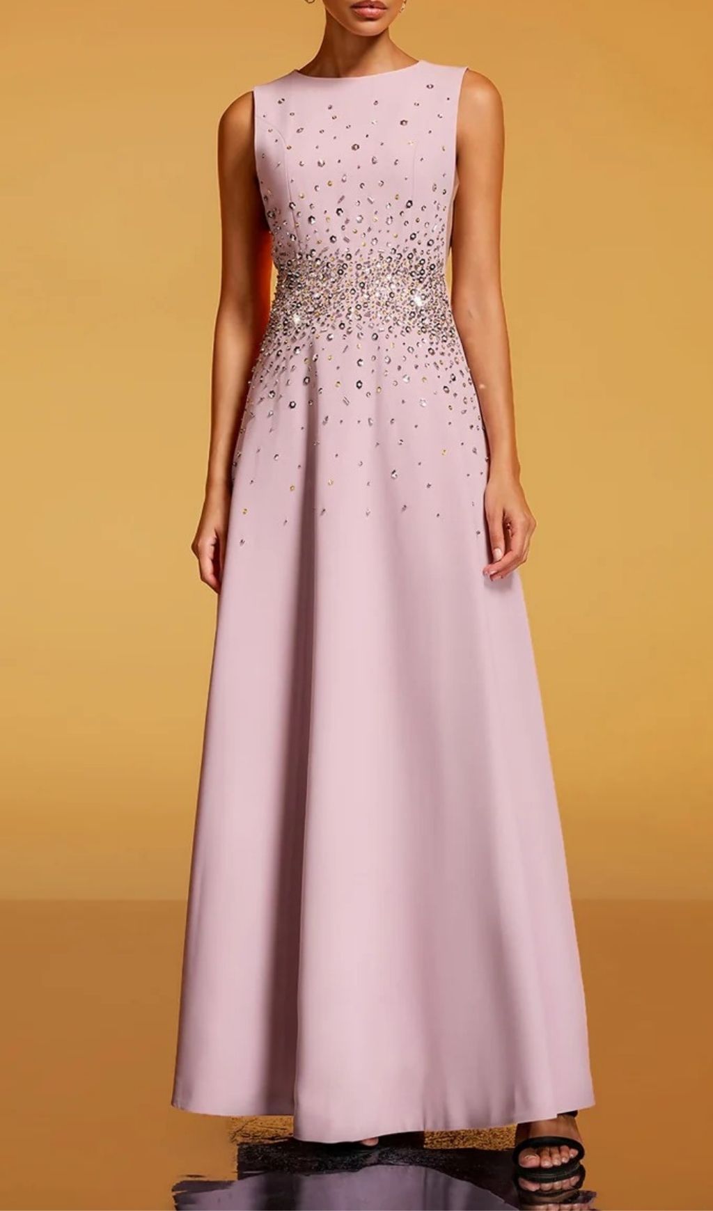 Fashionslee Women Felan Sleeveless Rhinestone Maxi Dress