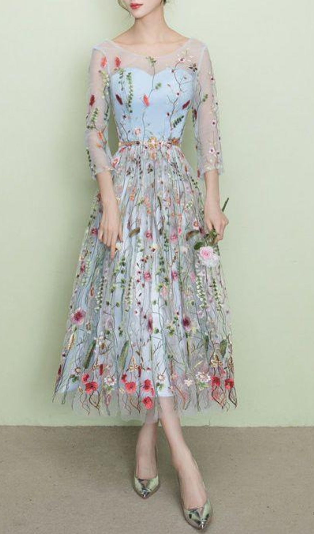 Fashionslee Women Daphne Flower Mesh Midi Dress