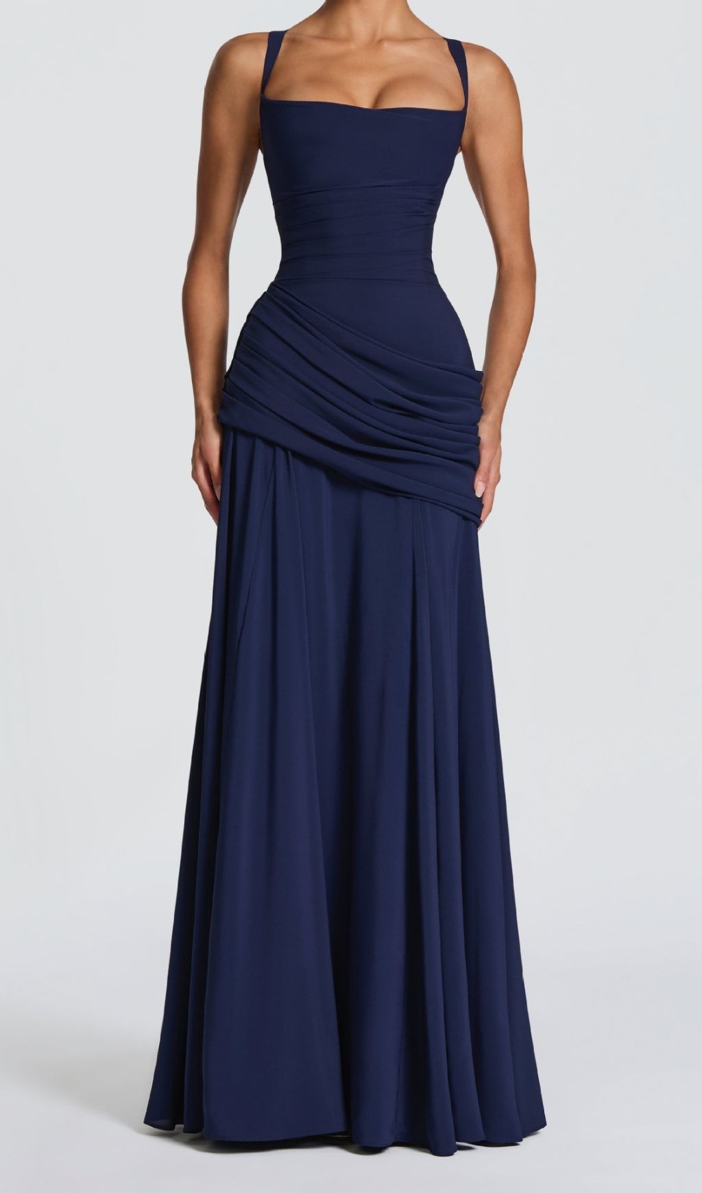 Fashionslee Women Kellie Navy Strappy Ruched Maxi Dress