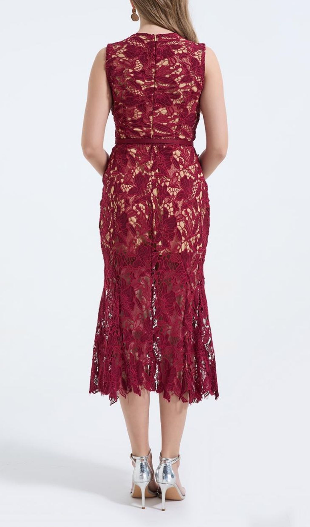 Fashionslee Women Mirexen Red Floral Cutout Midi Dress