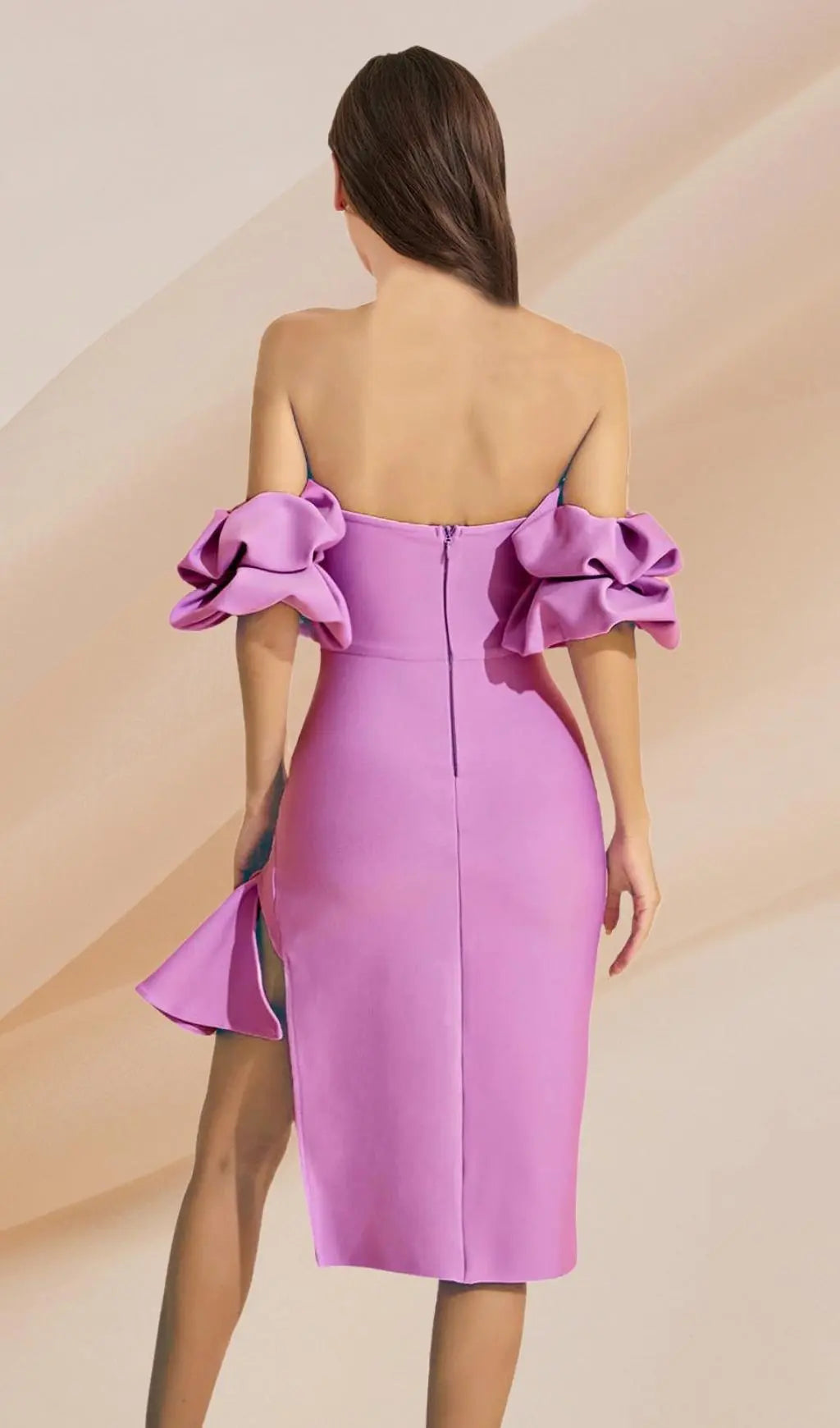 Fashionslee Women Strapless Draped Sleeve Slits Bandage Midi Dress
