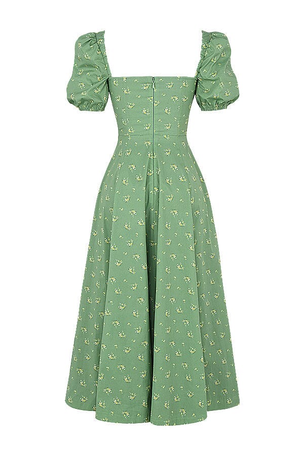 749943fa13d03de6140a4551b0a0bb8f.jpeg Fashionslee Women Vintage Floral Puff Sleeve Midi Dress In Green