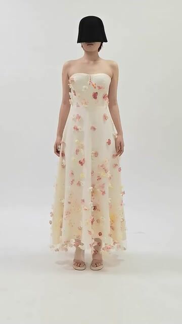 Fashionslee Women Fortune Strapless Flower Embellished Maxi Dress