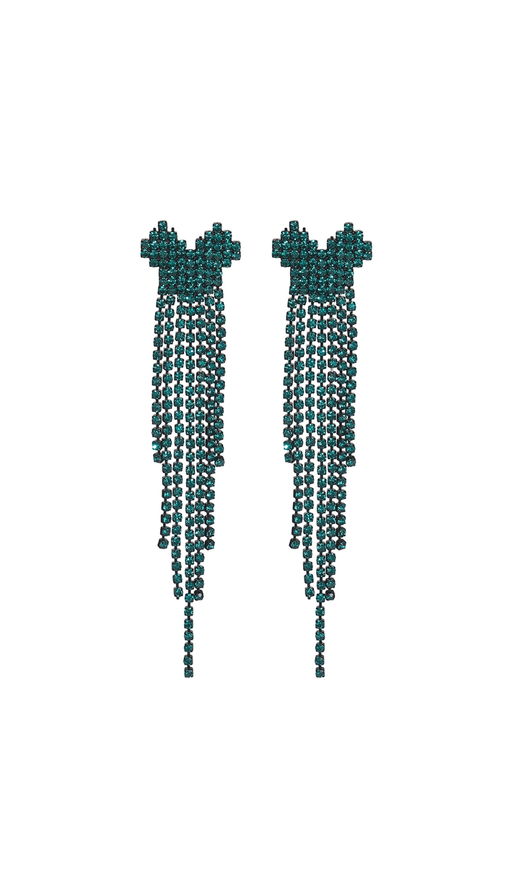 Fashionslee Women Dahlia Green Rhinestone Heart Tassel Earrings