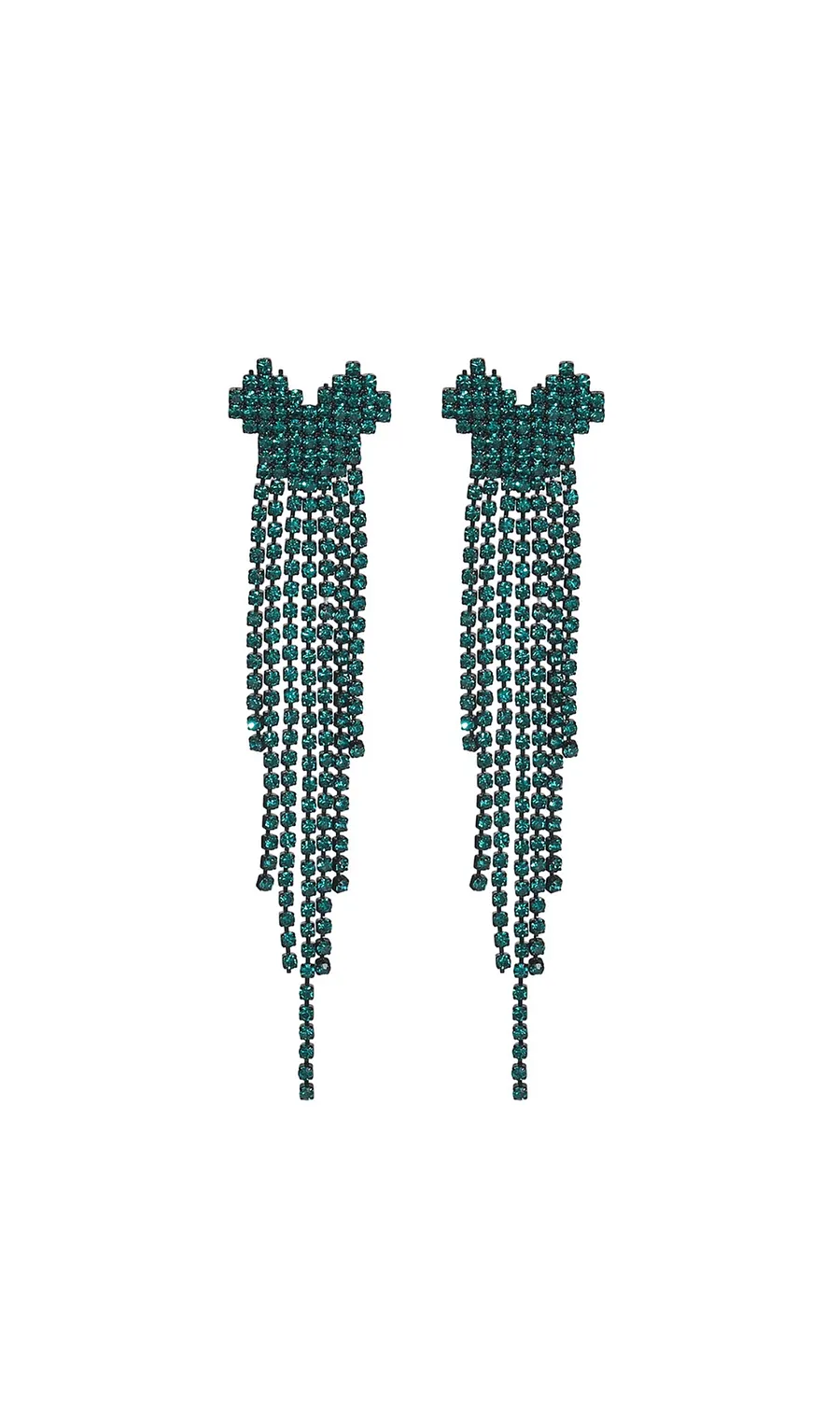TRENDING GREEN RHINESTONE HEART TASSEL EARRINGS - OWNCI