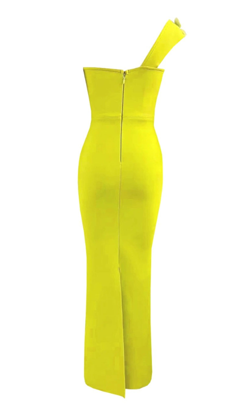 Fashionslee Women Baba Lime Flower One Shoulder Maxi Bandage Dress