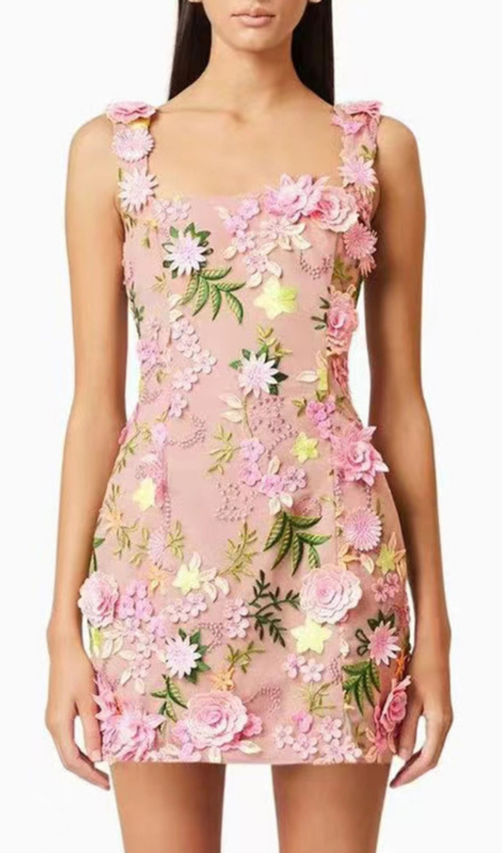 Fashionslee Women Fyodor Strappy Flower Embroidery Mini Dress