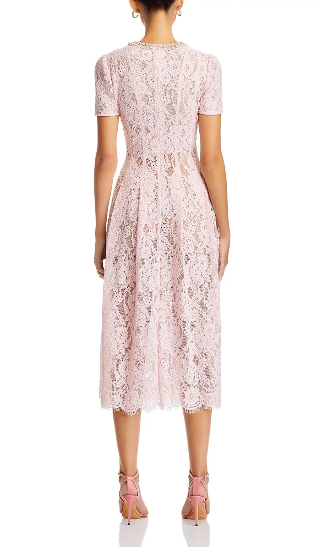Fashionslee Women Pink Lace Embellished Midi Dress
