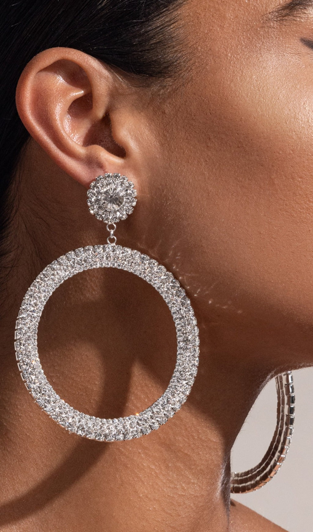 Fashionslee Women Silver Diamante Hoop Drop Earrings