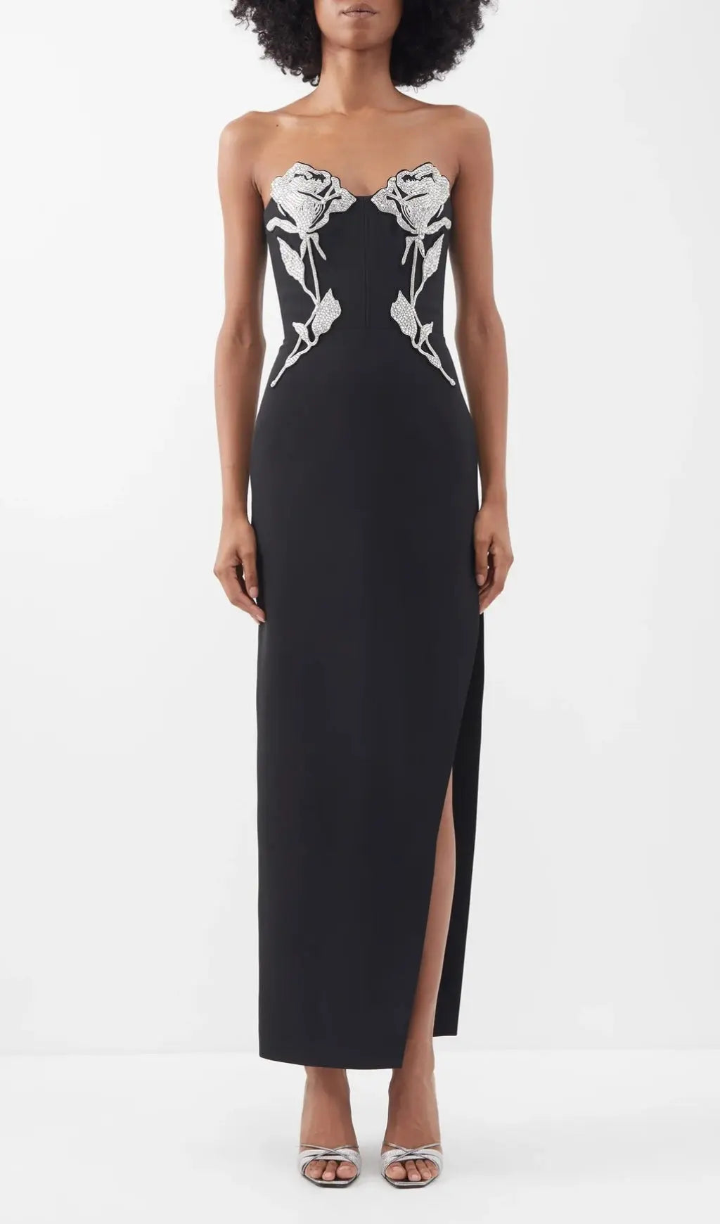 Fashionslee Women Crystal Flower Maxi Dress In Black