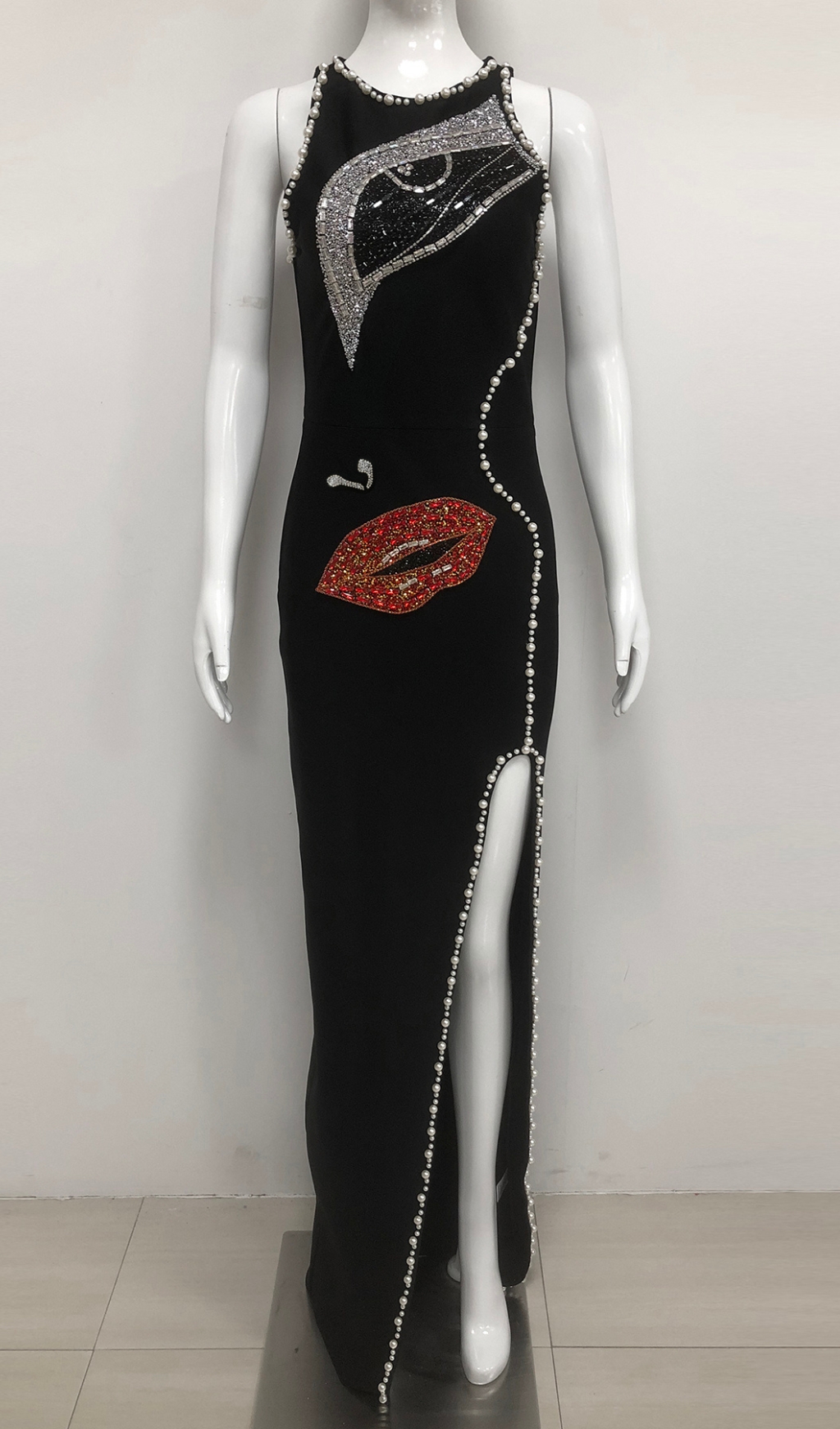 Fashionslee Women Greta Black Diamante Beaded Maxi Dress