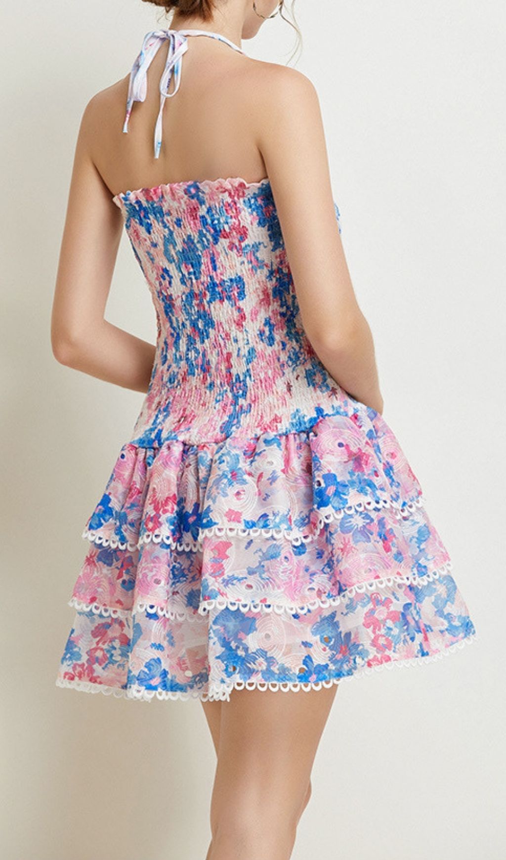 Fashionslee Women Kamilla Halter Printed Layered Mini Dress