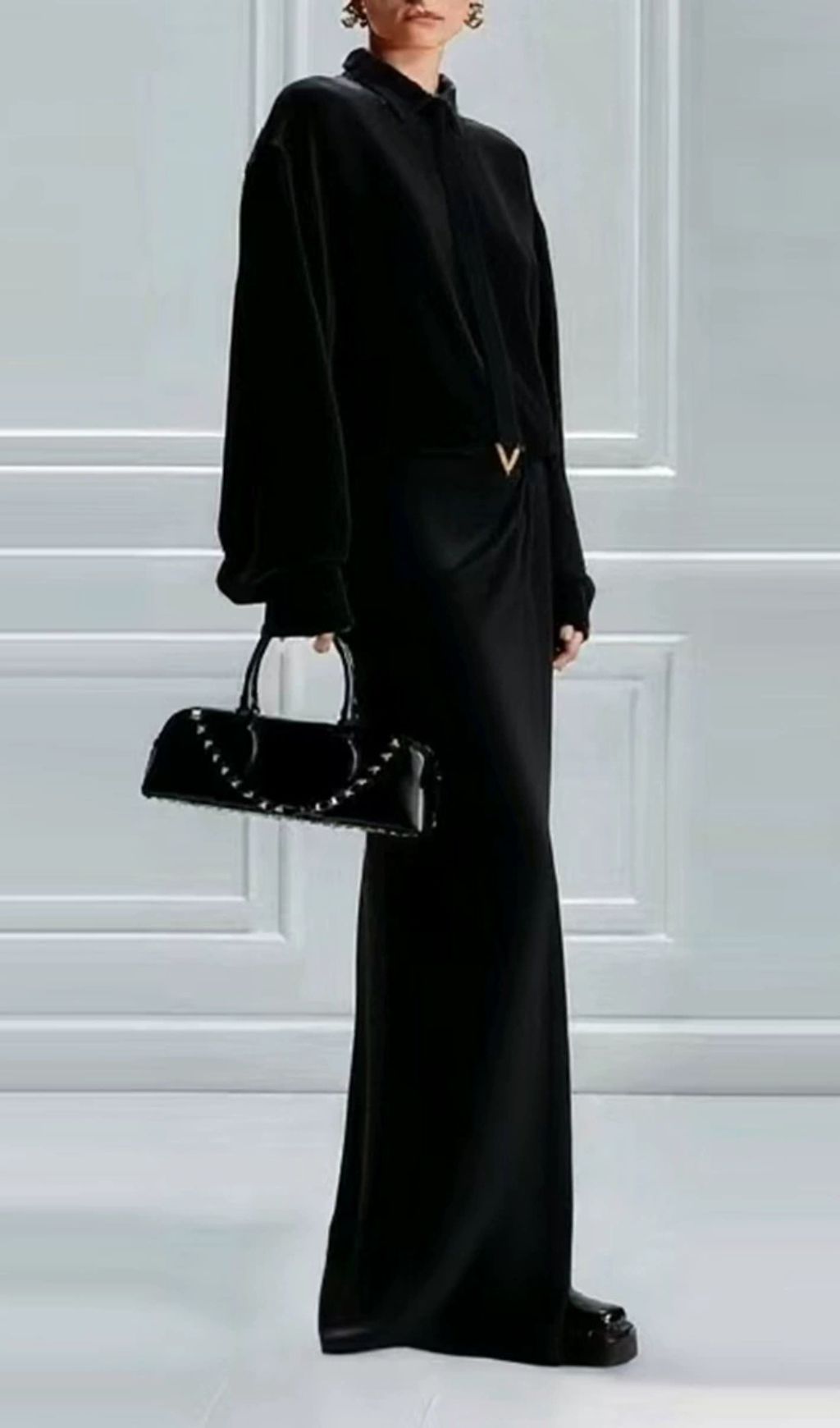 Fashionslee Women Haimi Black Long Sleeve Maxi Dress With Tie