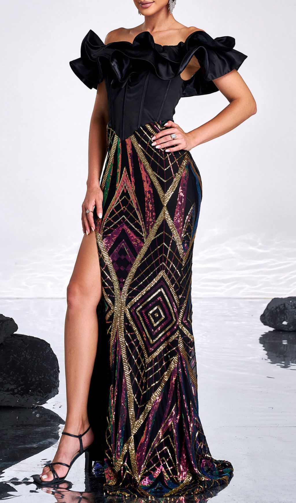 7572f181215c5dfad5f30745517d6480.jpg Fashionslee Women Honesti Corset Sequin Maxi Dress