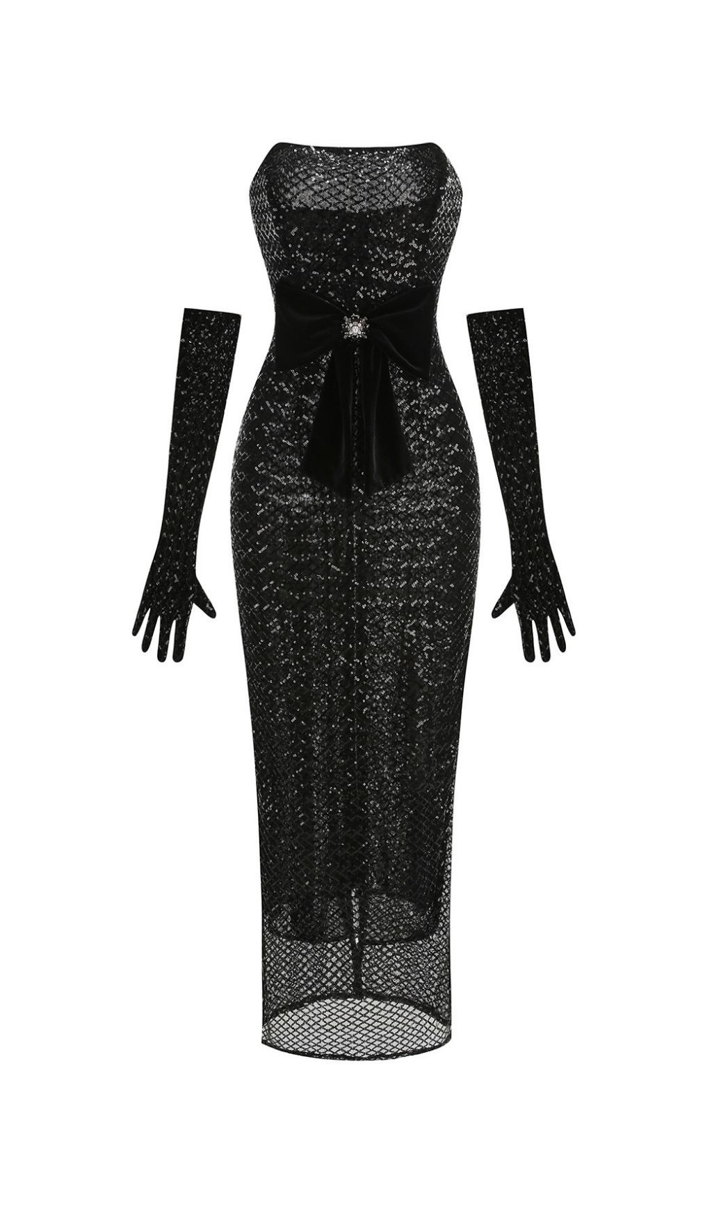 7573e05ea546f151f6d9f439d22c9ff8.jpg Fashionslee Women Kelda Black Strapless Bow Sequin Maxi Dress