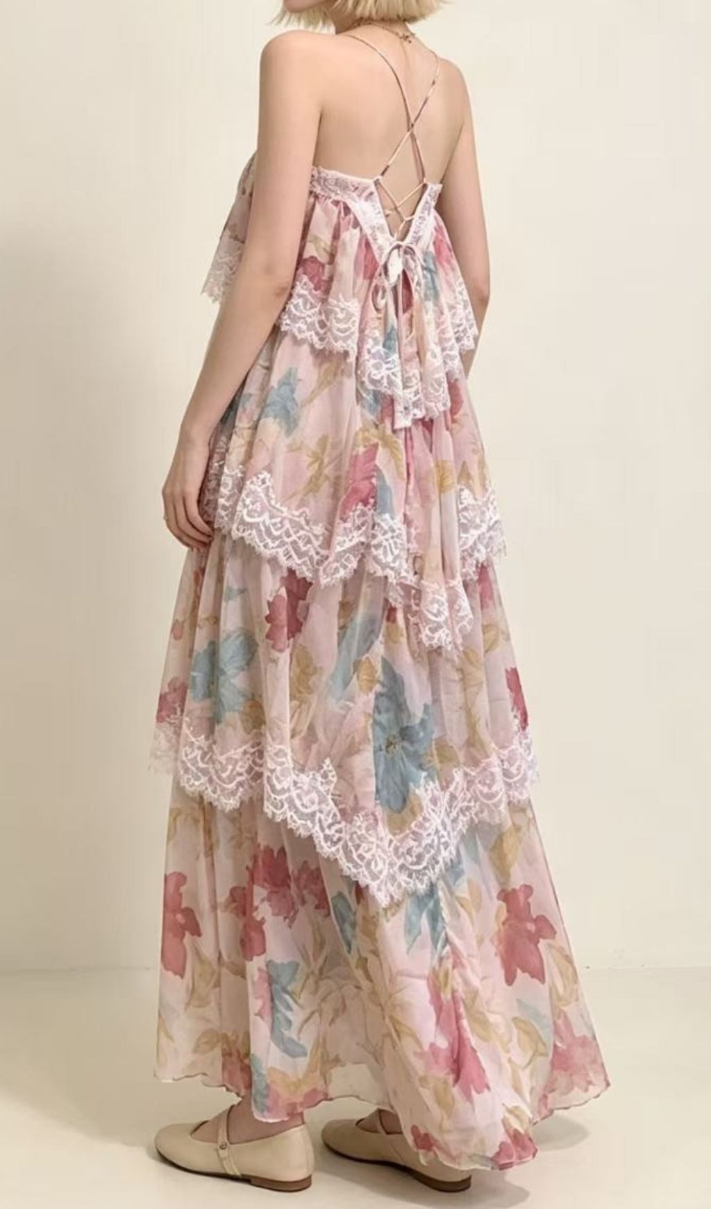 Fashionslee Women Kôichi Strappy Lace Printed Maxi Dress