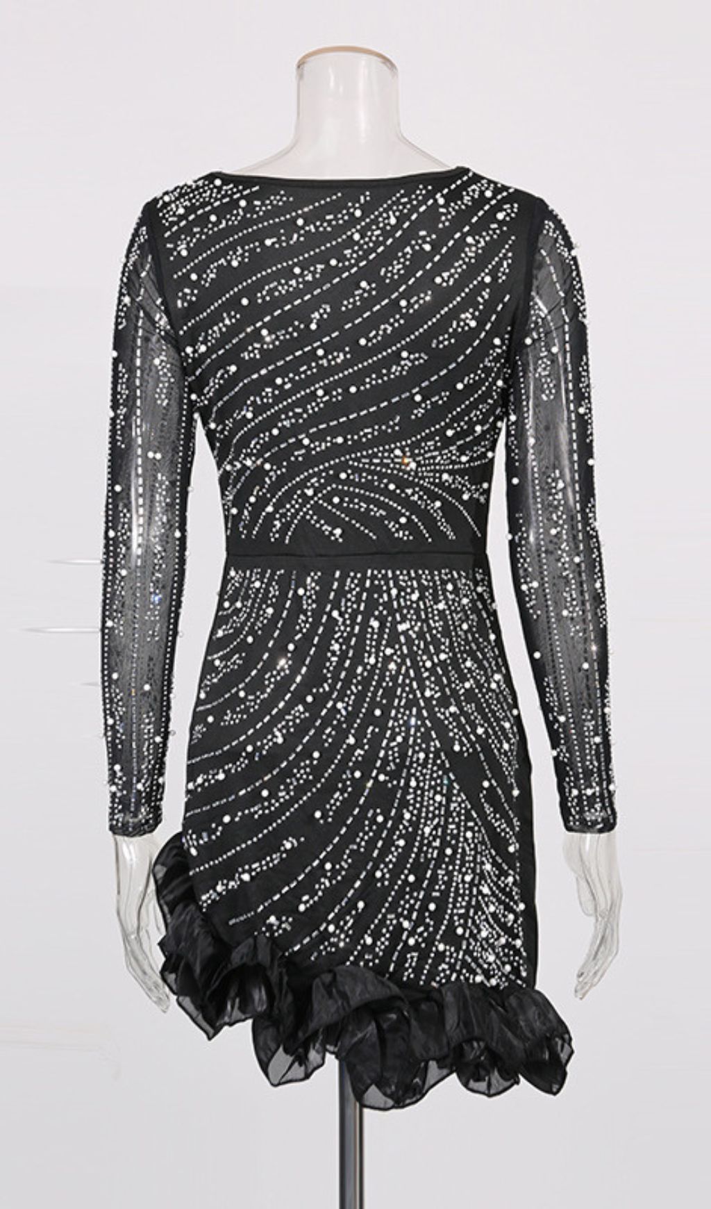 Fashionslee Women Hawkeye Black Crystal Beaded Mini Dress