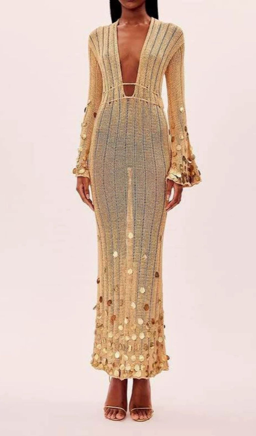 Fashionslee Women Honza Long Sleeve Sequin Knit Maxi Dress