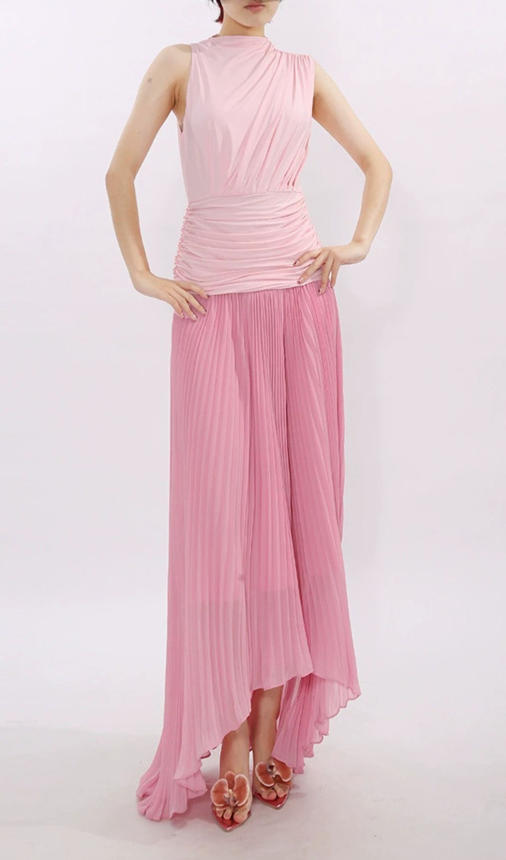 Fashionslee Women Juliana Pink Sleeveless Pleated Maxi Dress