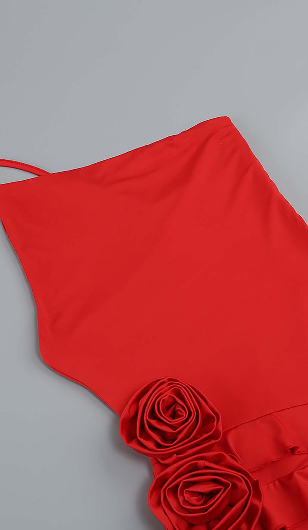 Fashionslee Women Rose-Detail Ruffled Mini Dress In Red